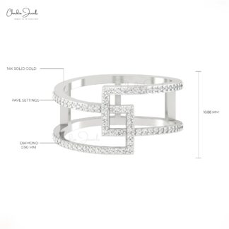 Brilliant Cut Wedding Ring In Real 14k Gold White Diamond Bypass Promise Rings For Wife