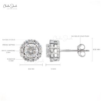 Halo 5mm Round Diamond Push Back Stud Earrings In 14k White Gold Fine Jewelry
