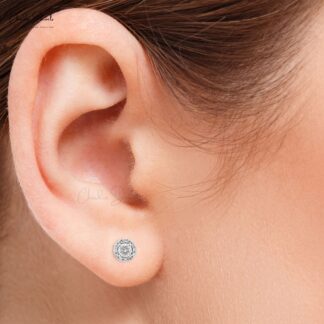 Halo 5mm Round Diamond Push Back Stud Earrings In 14k White Gold Fine Jewelry