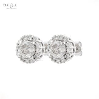Halo 5mm Round Diamond Push Back Stud Earrings In 14k White Gold Fine Jewelry