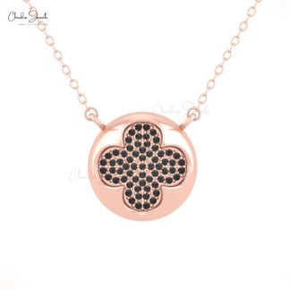 Clover Style Cluster Necklace With 0.26 Ct Black Diamond Chain Necklaces In 14k Real Gold