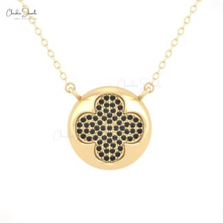 Clover Style Cluster Necklace With 0.26 Ct Black Diamond Chain Necklaces In 14k Real Gold