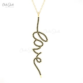 Love Word Proposal Pendant With 0.37 Ct Black Diamond Handmade Necklace In 14k Solid Gold