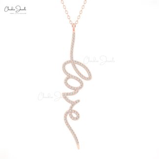 Genuine White Diamond Love Pendant In 14k Pure Gold Round Cut 0.9mm Dainty Necklace