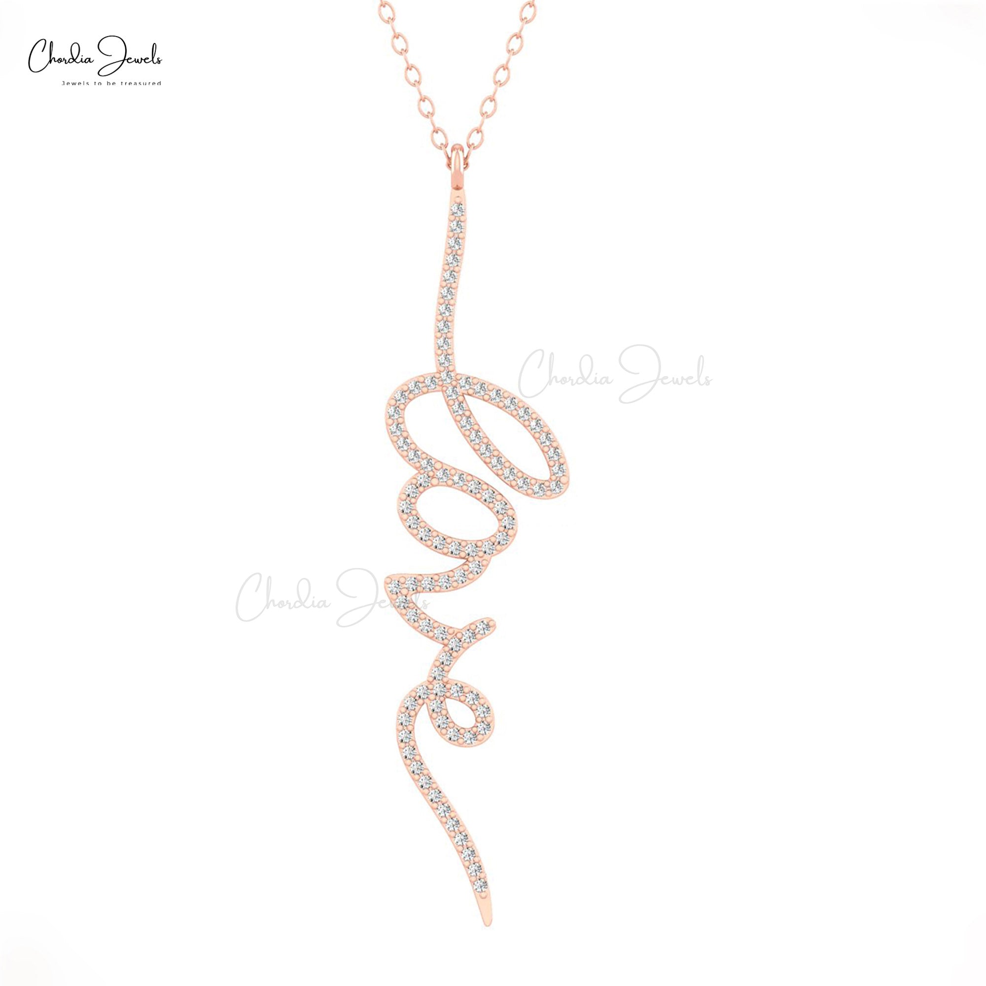 Genuine White Diamond Love Pendant In 14k Pure Gold Round Cut 0.9mm Dainty Necklace