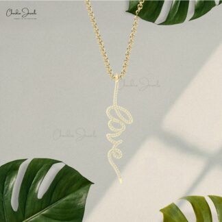 Genuine White Diamond Love Pendant In 14k Pure Gold Round Cut 0.9mm Dainty Necklace