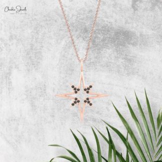 Celestial Star Pendant With 0.24 Ct Black Diamond Pave Set In 14k Gold Cluster Pendants