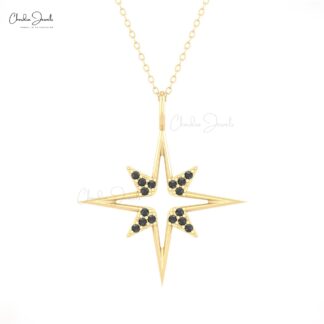 Celestial Star Pendant With 0.24 Ct Black Diamond Pave Set In 14k Gold Cluster Pendants