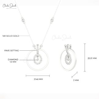 Dangle Halo Chain Necklace With 2mm White Diamond Eternity Necklace In 14k Solid Gold