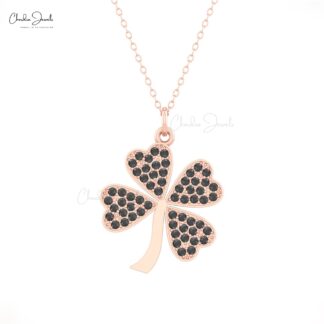 Floral Style Cluster Pendant In Solid 14k Gold Black Diamond Handmade Clover Pendants