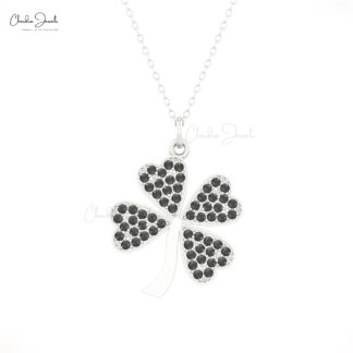 Floral Style Cluster Pendant In Solid 14k Gold Black Diamond Handmade Clover Pendants