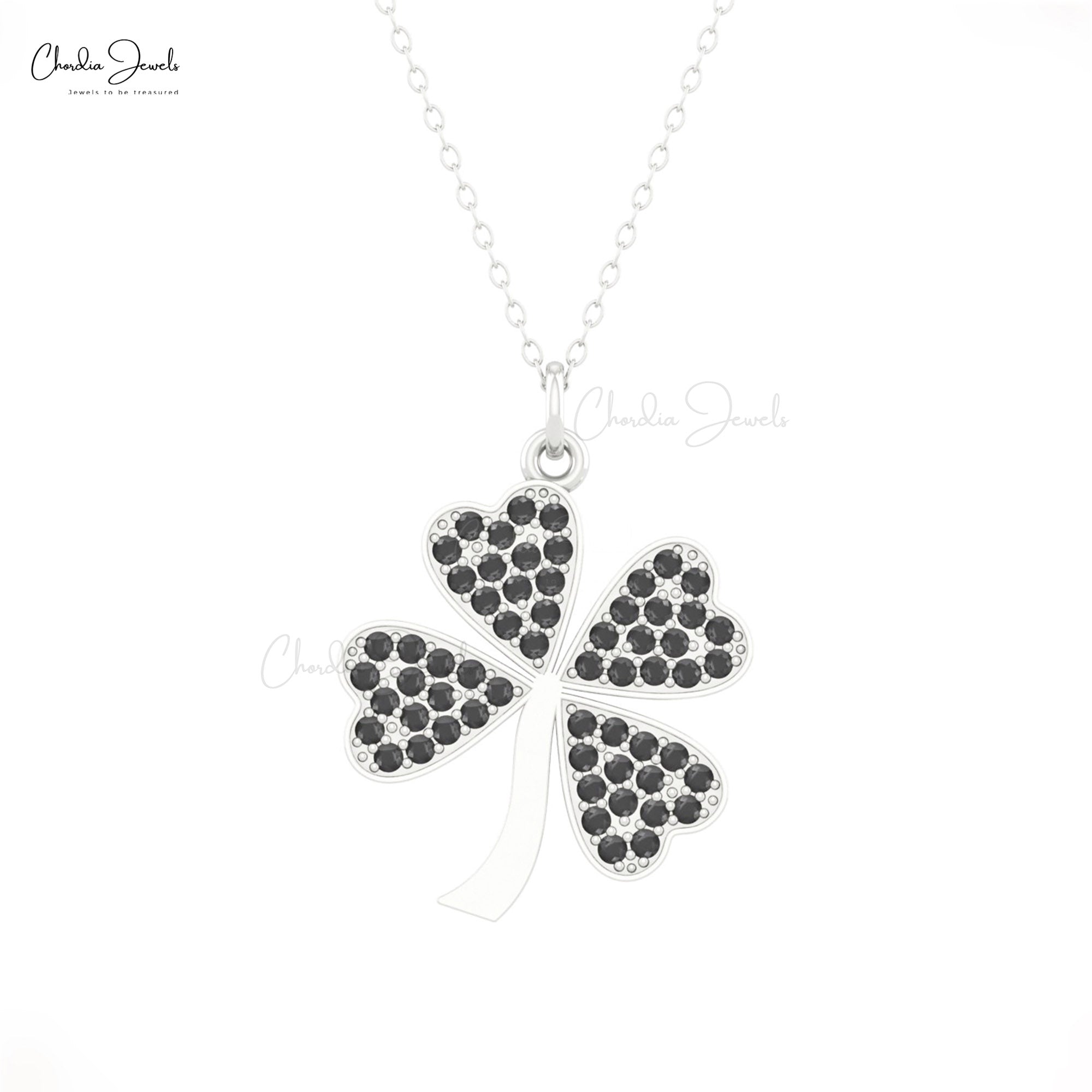 Floral Style Cluster Pendant In Solid 14k Gold Black Diamond Handmade Clover Pendants