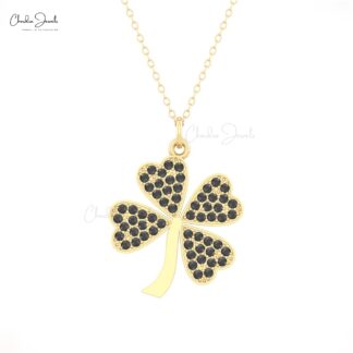 Floral Style Cluster Pendant In Solid 14k Gold Black Diamond Handmade Clover Pendants