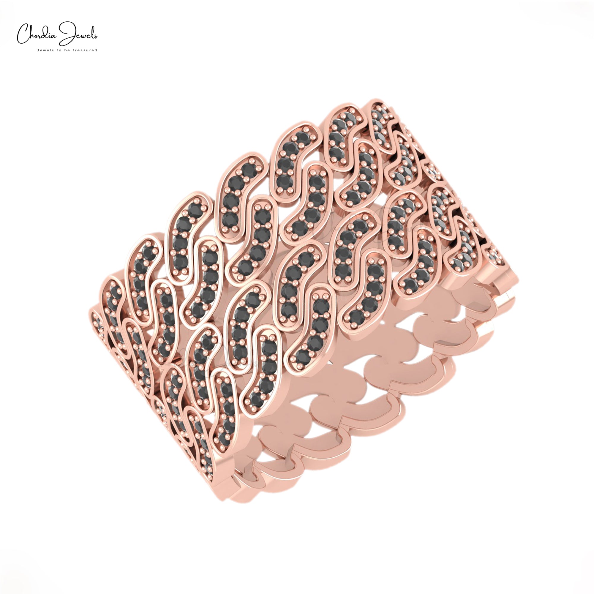 Cluster Iced Out Ring In Pure 14k Gold Black Diamond 0.58 Ct Round Cut Wedding Rings