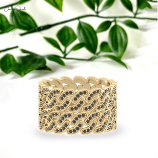 Cluster Iced Out Ring In Pure 14k Gold Black Diamond 0.58 Ct Round Cut Wedding Rings