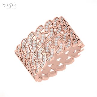 Cuban Link Statement Ring With 0.9mm White Diamond 14k Pure Gold Iced Out Rings For Her