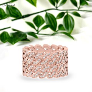 Cuban Link Statement Ring With 0.9mm White Diamond 14k Pure Gold Iced Out Rings For Her