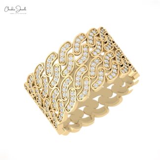 Cuban Link Statement Ring With 0.9mm White Diamond 14k Pure Gold Iced Out Rings For Her