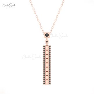 Rectangle Bar Dainty Necklace With 2mm Black Diamond Pave Set In 14k Real Gold Necklaces