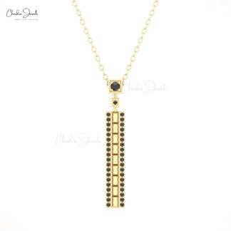 Rectangle Bar Dainty Necklace With 2mm Black Diamond Pave Set In 14k Real Gold Necklaces