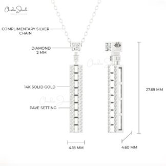 Dainty White Diamond Bar Necklace In Solid 14k Gold Rectangular Hallmarked Fine Jewelry