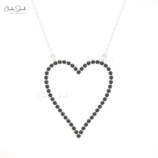 Hollow Heart Chain Necklace With 1.5mm Black Diamond Birthstone Necklace In 14k Real Gold