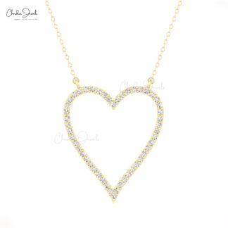 Pave Open Heart Necklace In Pure 14k Gold G-H Diamond 0.75 Ct Round Cut Love Necklaces