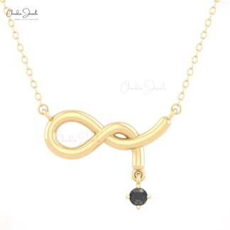 Dangle Solitaire Chain Necklace With 0.11 Ct Black Diamond 14k Real Gold Infinity Jewelry