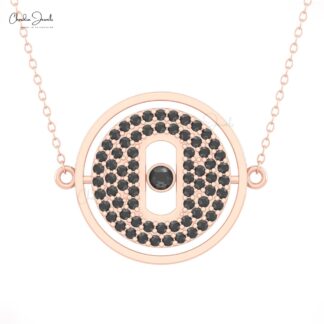 Moving Stone Chain Necklace With 1 Ctw Black Diamond 14k Solid Gold Cluster Fine Jewelry