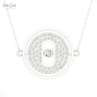 Locky Move Unique Necklace In 14k Solid Gold White Diamond Bezel Set Cluster Necklaces