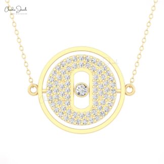 Locky Move Unique Necklace In 14k Solid Gold White Diamond Bezel Set Cluster Necklaces