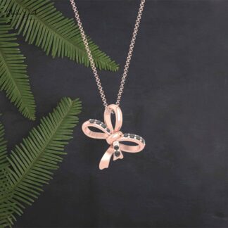 Tie Shape Twisted Pendant With 0.23 Ct Black Diamond Pave Set In 14k Gold Ribbon Jewelry