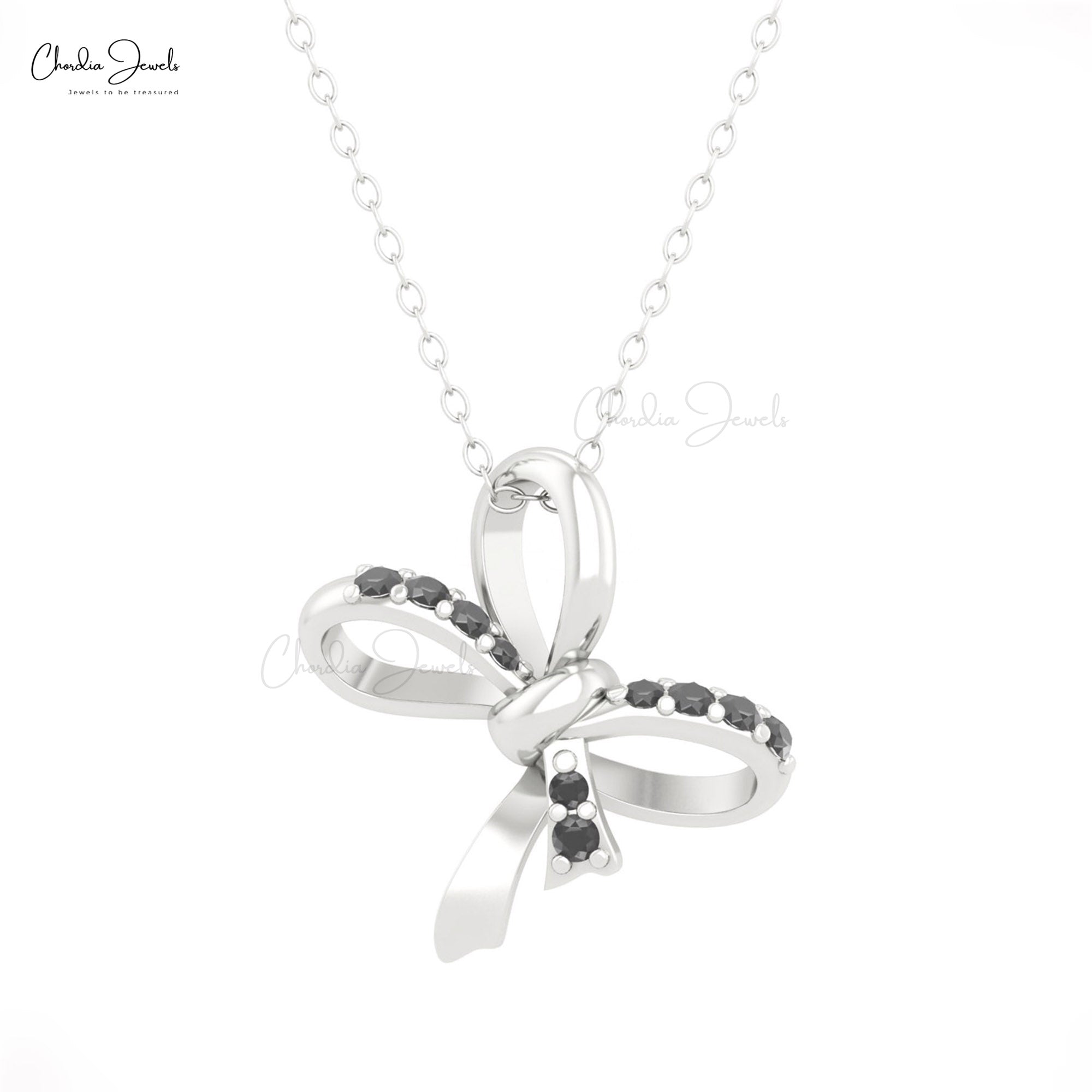 Tie Shape Twisted Pendant With 0.23 Ct Black Diamond Pave Set In 14k Gold Ribbon Jewelry