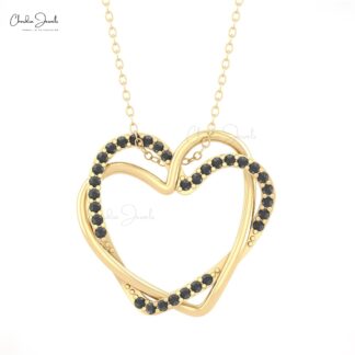 Overlapping Open Heart Pendant In Solid 14k Gold Black Diamond Pendants For Women
