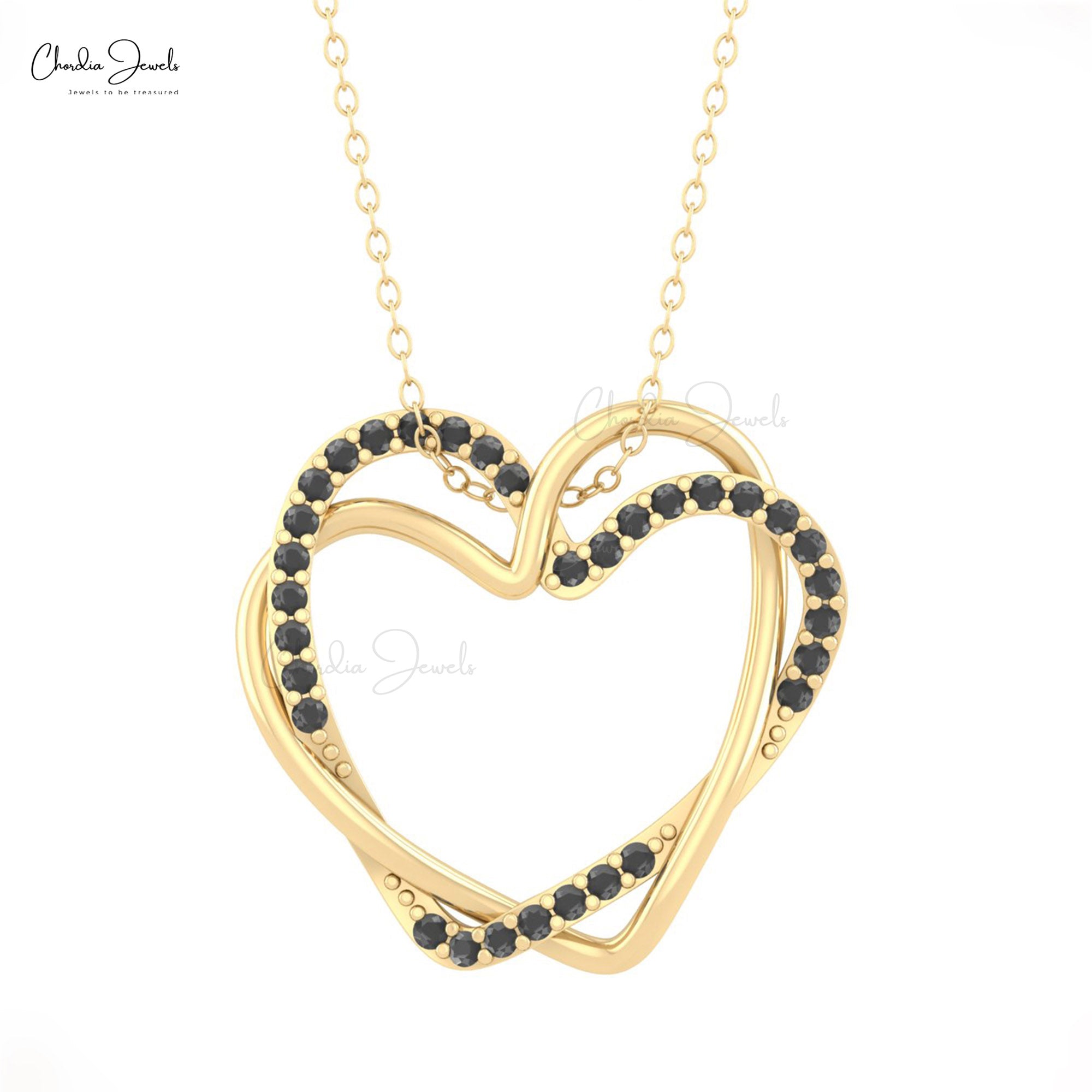 Overlapping Open Heart Pendant In Solid 14k Gold Black Diamond Pendants For Women
