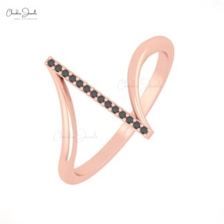 Brilliant Cut Wedding Ring With 0.9mm Black Diamond Bar Minimalist Rings In 14k Gold