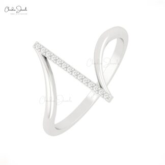 Dainty Diamond Bar Ring In Real 14k Gold White Diamond Pave Set Hallmarked Rings