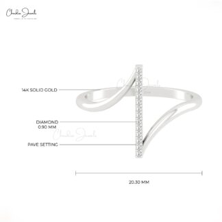 Dainty Diamond Bar Ring In Real 14k Gold White Diamond Pave Set Hallmarked Rings
