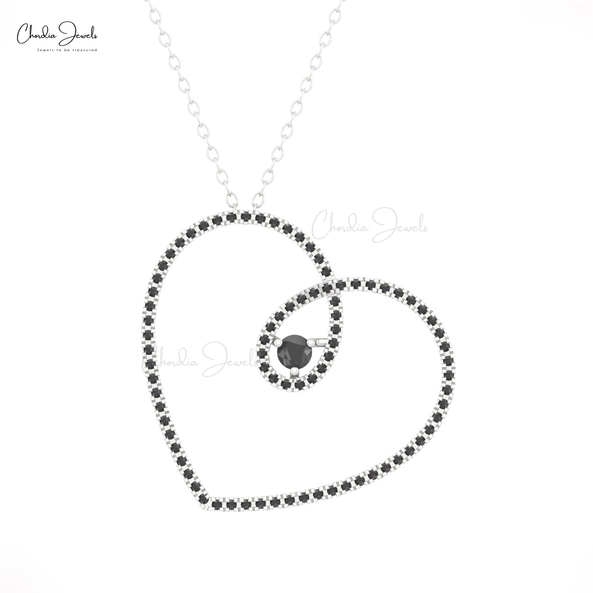 Eternity Heart Shape Necklace With 3mm Black Diamond Open Love Necklaces In 14k Real Gold