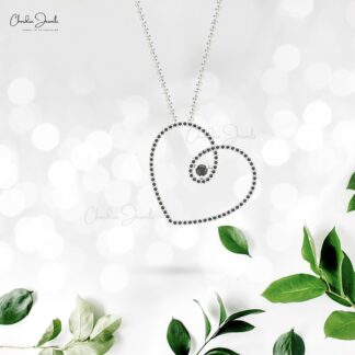 Eternity Heart Shape Necklace With 3mm Black Diamond Open Love Necklaces In 14k Real Gold
