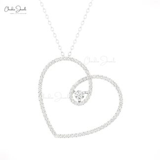 Open Heart Chain Necklace In 14k Pure Gold G-H Diamond 0.44 Ct Round Women Necklaces