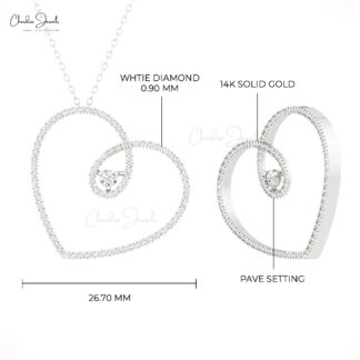 Open Heart Chain Necklace In 14k Pure Gold G-H Diamond 0.44 Ct Round Women Necklaces