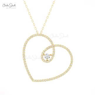 Open Heart Chain Necklace In 14k Pure Gold G-H Diamond 0.44 Ct Round Women Necklaces