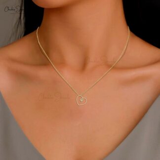 Open Heart Chain Necklace In 14k Pure Gold G-H Diamond 0.44 Ct Round Women Necklaces