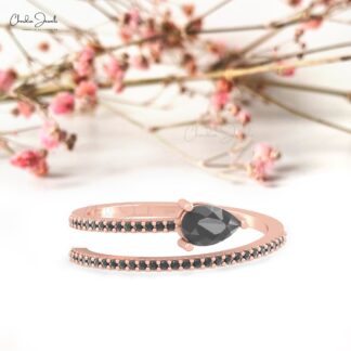 Real 14k Gold Adjustable Ring With 4x3mm Black Diamond Spirl Women Rings In 14k Real old