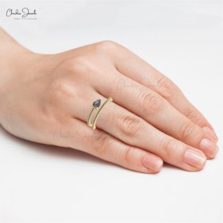 Real 14k Gold Adjustable Ring With 4x3mm Black Diamond Spirl Women Rings In 14k Real old