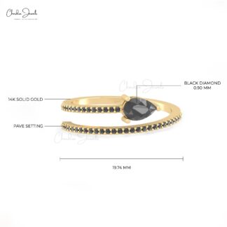 Real 14k Gold Adjustable Ring With 4x3mm Black Diamond Spirl Women Rings In 14k Real old
