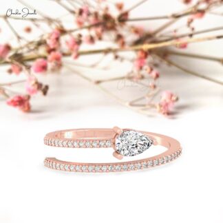 Spiral Stacking Ring In 14k Solid Gold Pear White Diamond Engagement Rings For Her