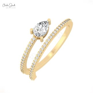 Spiral Stacking Ring In 14k Solid Gold Pear White Diamond Engagement Rings For Her