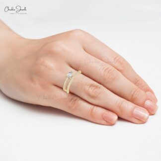 Spiral Stacking Ring In 14k Solid Gold Pear White Diamond Engagement Rings For Her